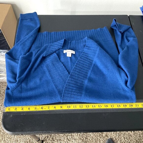 Coldwater Creek Cardigan Women XL Blue‎ Wool Blend Open Front Ribbed Knit - Picture 12 of 13